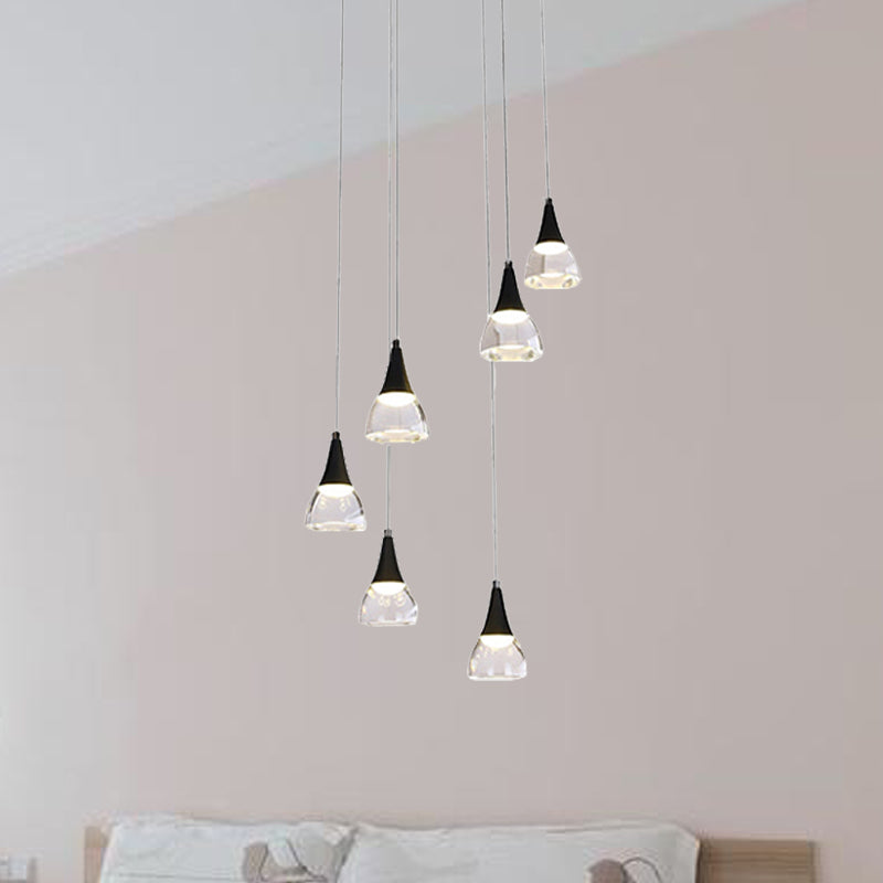 Conical Cluster Drop Pendant Modern Acrylic 5/6-Light Black Hanging Ceiling Light for Bedroom Living Room Clearhalo 'Ceiling Lights' 'Modern Pendants' 'Modern' 'Pendant Lights' 'Pendants' Lighting' 244217