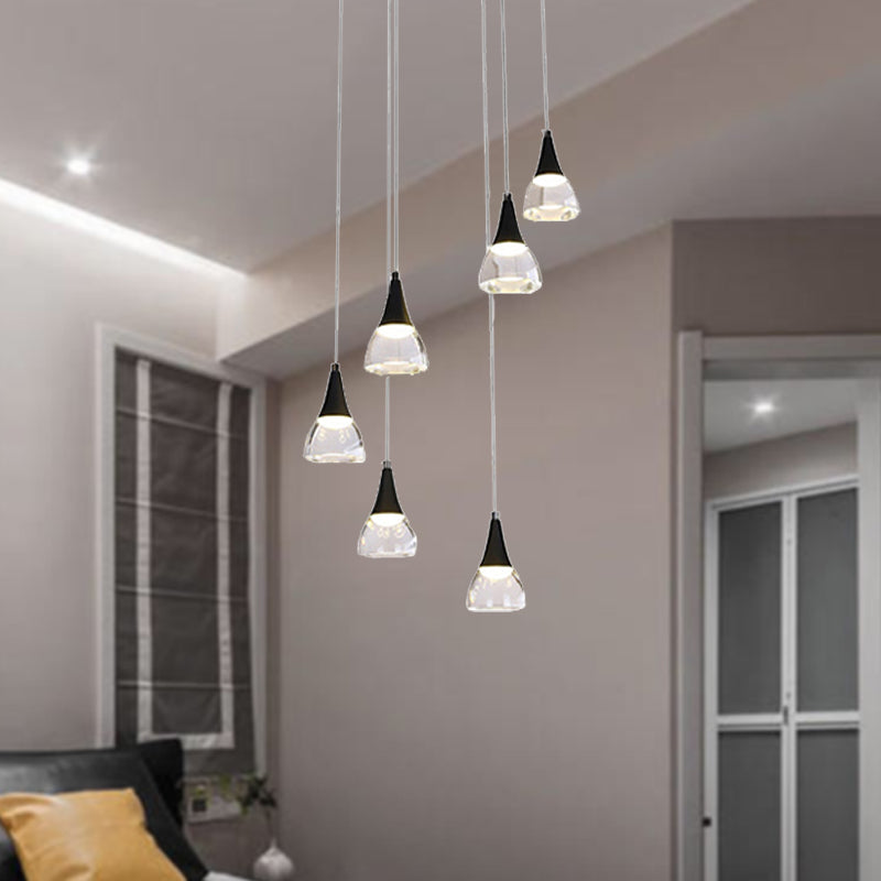 Conical Cluster Drop Pendant Modern Acrylic 5/6-Light Black Hanging Ceiling Light for Bedroom Living Room Clearhalo 'Ceiling Lights' 'Modern Pendants' 'Modern' 'Pendant Lights' 'Pendants' Lighting' 244218