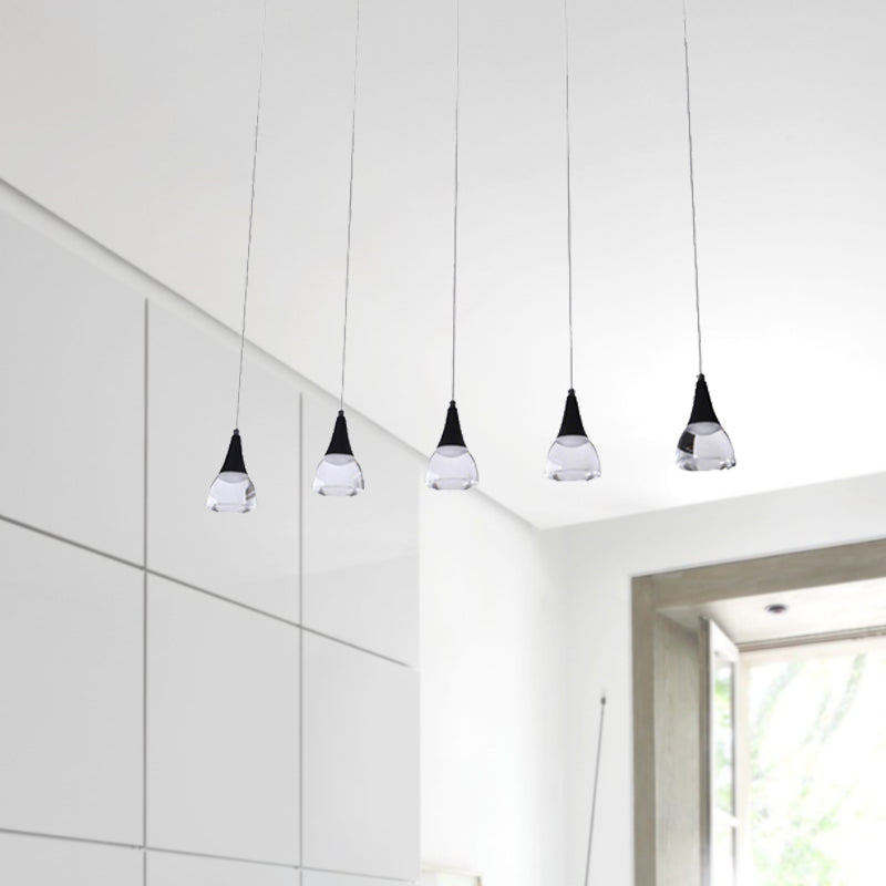 Conical Cluster Drop Pendant Modern Acrylic 5/6-Light Black Hanging Ceiling Light for Bedroom Living Room Clearhalo 'Ceiling Lights' 'Modern Pendants' 'Modern' 'Pendant Lights' 'Pendants' Lighting' 244221