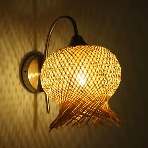 Handcrafted Wall Light Sconce Countryside Rattan 1 Light Beige Wall Mounted Lamp for Bedroom, Down/Up Beige Down Clearhalo 'Modern wall lights' 'Modern' 'Wall Lamps & Sconces' 'Wall Lights' Lighting' 244248