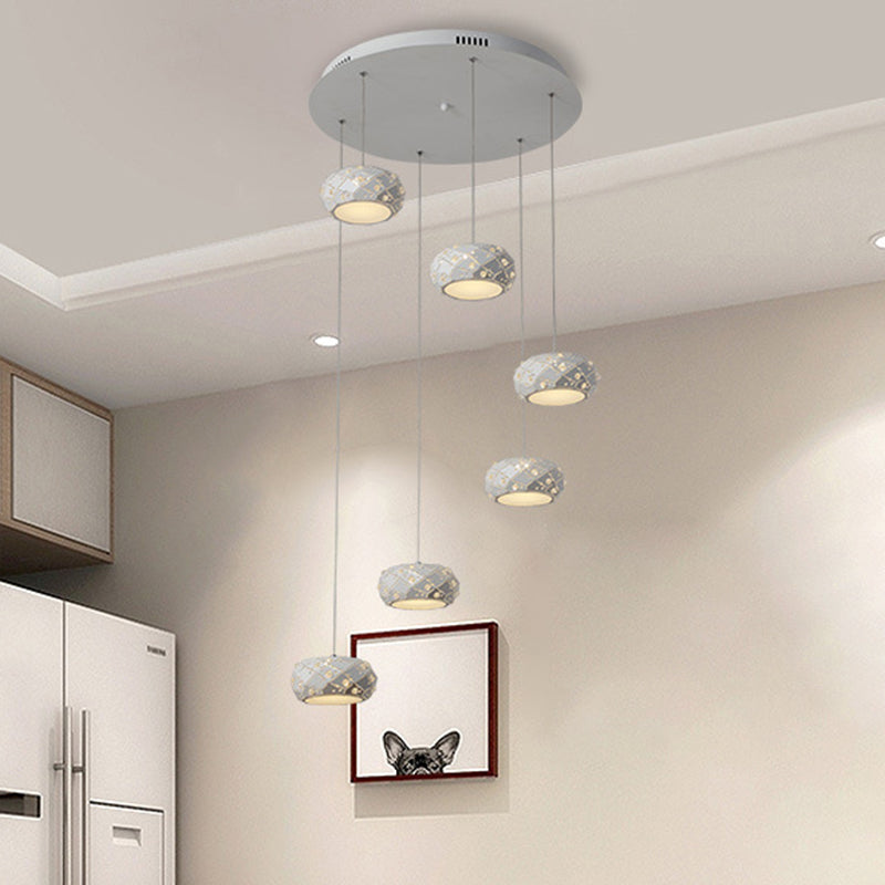 Drum Pendant Light Kit Modern Metal LED White Suspension Lighting in White/Warm Light with Adjustable Cords White Warm Clearhalo 'Ceiling Lights' 'Modern Pendants' 'Modern' 'Pendant Lights' 'Pendants' Lighting' 244249