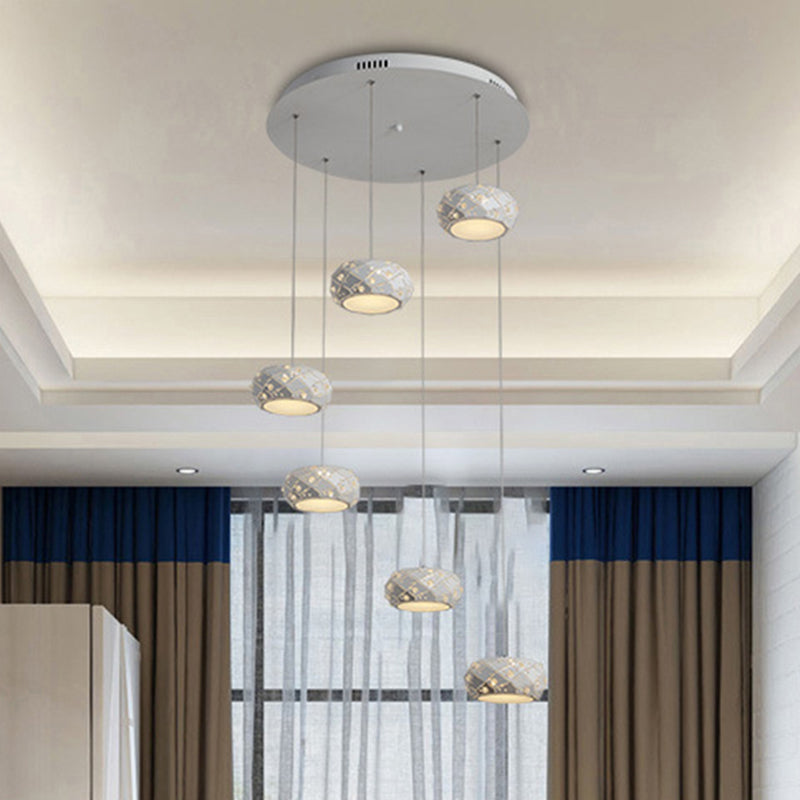 Drum Pendant Light Kit Modern Metal LED White Suspension Lighting in White/Warm Light with Adjustable Cords Clearhalo 'Ceiling Lights' 'Modern Pendants' 'Modern' 'Pendant Lights' 'Pendants' Lighting' 244250