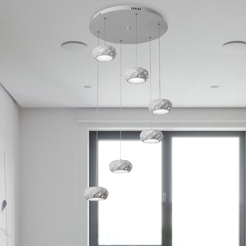 Drum Pendant Light Kit Modern Metal LED White Suspension Lighting in White/Warm Light with Adjustable Cords White White Clearhalo 'Ceiling Lights' 'Modern Pendants' 'Modern' 'Pendant Lights' 'Pendants' Lighting' 244251