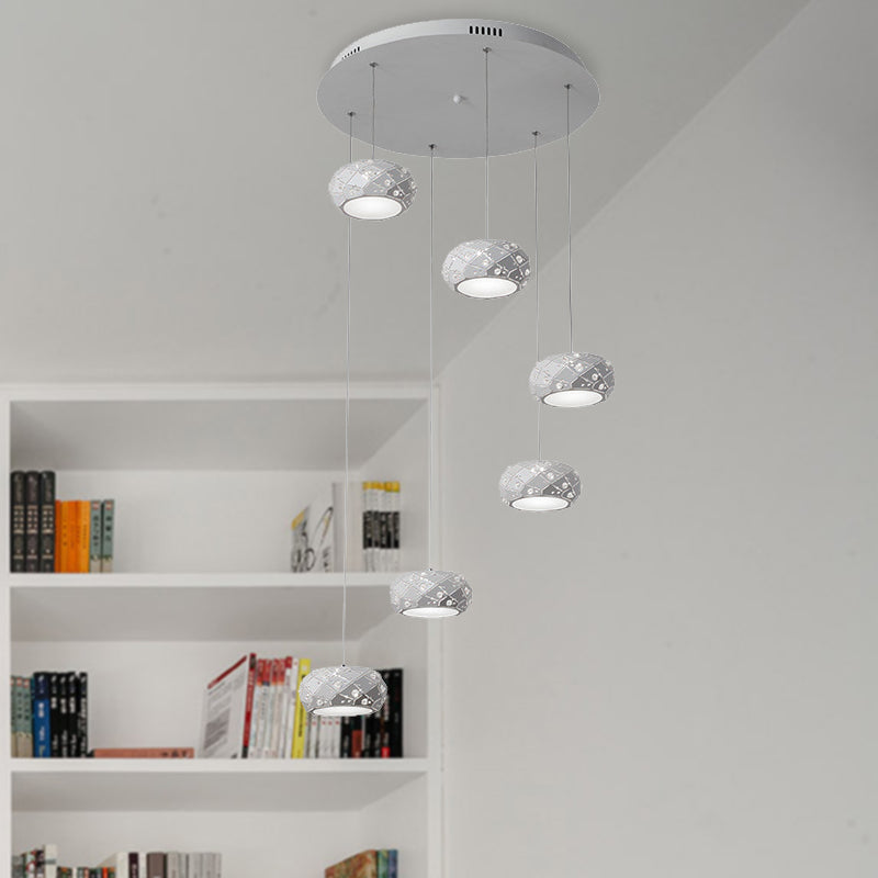 Drum Pendant Light Kit Modern Metal LED White Suspension Lighting in White/Warm Light with Adjustable Cords Clearhalo 'Ceiling Lights' 'Modern Pendants' 'Modern' 'Pendant Lights' 'Pendants' Lighting' 244252