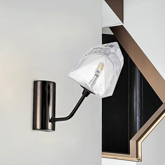 Clear Glass Faceted Wall Sconce Contemporary Style 1/2-Light Black/Gold Finish Wall Mounted Lamp for Stairway 1.0 Black Clearhalo 'Cast Iron' 'Glass' 'Industrial' 'Modern wall lights' 'Modern' 'Tiffany' 'Traditional wall lights' 'Wall Lamps & Sconces' 'Wall Lights' Lighting' 244258