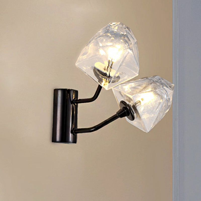 Clear Glass Faceted Wall Sconce Contemporary Style 1/2-Light Black/Gold Finish Wall Mounted Lamp for Stairway 2.0 Black Clearhalo 'Cast Iron' 'Glass' 'Industrial' 'Modern wall lights' 'Modern' 'Tiffany' 'Traditional wall lights' 'Wall Lamps & Sconces' 'Wall Lights' Lighting' 244262