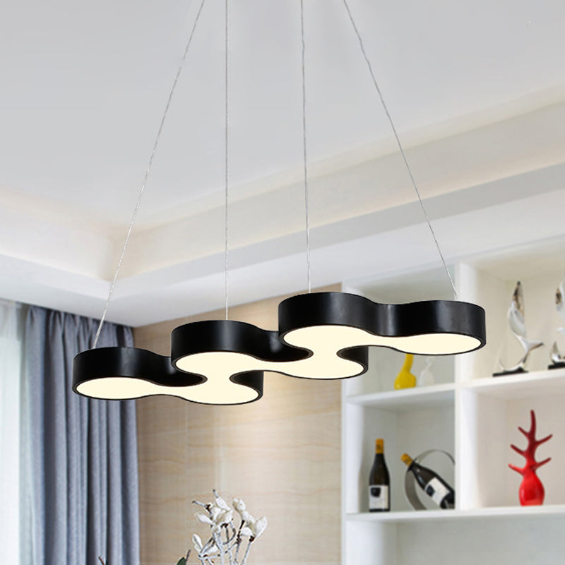 Led Dining Room Pendant Lighting with Curve Metal Shade Contemporary White/Black Hanging Ceiling Lamp in White/Warm Light Black Clearhalo 'Ceiling Lights' 'Modern Pendants' 'Modern' 'Pendant Lights' 'Pendants' Lighting' 244270