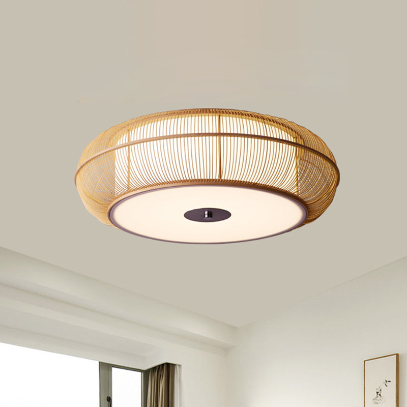 Round Bamboo Shade Flush Ceiling Light Asian Style 3/4 Lights Black/Wood Ceiling Mount Fixture for Bedroom, 18"/22" Dia Clearhalo 'Ceiling Lights' 'Close To Ceiling Lights' 'Close to ceiling' 'Flush mount' Lighting' 244275