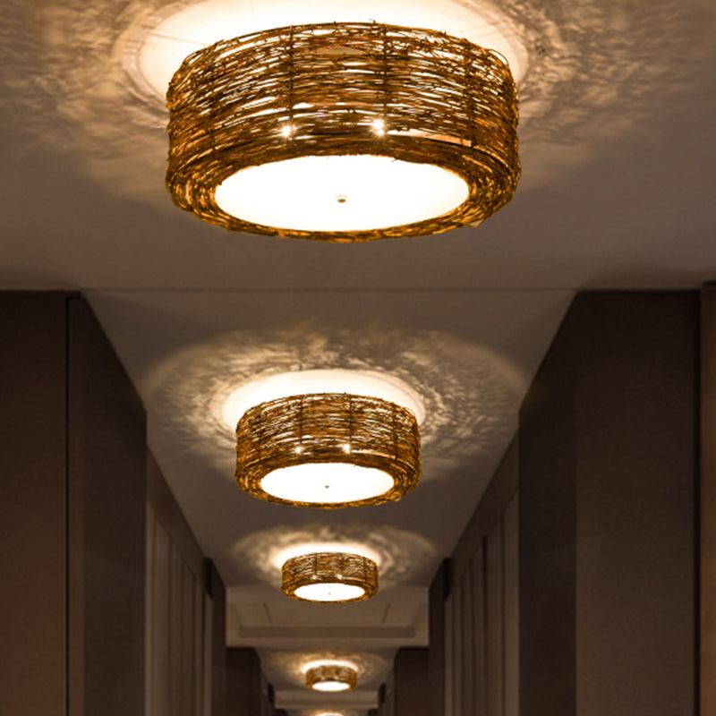 Flush mount rattan on sale ceiling light