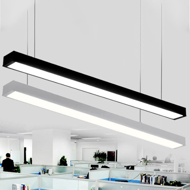 23.5"/35.5"/47" Long Led Hanging Lighting with Slim Rectangular Linear Metal Shade Minimal Silver/Black/White Ceiling Pendant Lamp, 5"/8"/12" Wide Clearhalo 'Ceiling Lights' 'Modern Pendants' 'Modern' 'Pendant Lights' 'Pendants' Lighting' 244308