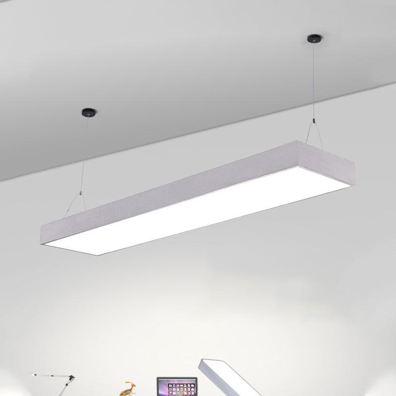 23.5"/35.5"/47" Long Led Hanging Lighting with Slim Rectangular Linear Metal Shade Minimal Silver/Black/White Ceiling Pendant Lamp, 5"/8"/12" Wide Silver Clearhalo 'Ceiling Lights' 'Modern Pendants' 'Modern' 'Pendant Lights' 'Pendants' Lighting' 244310