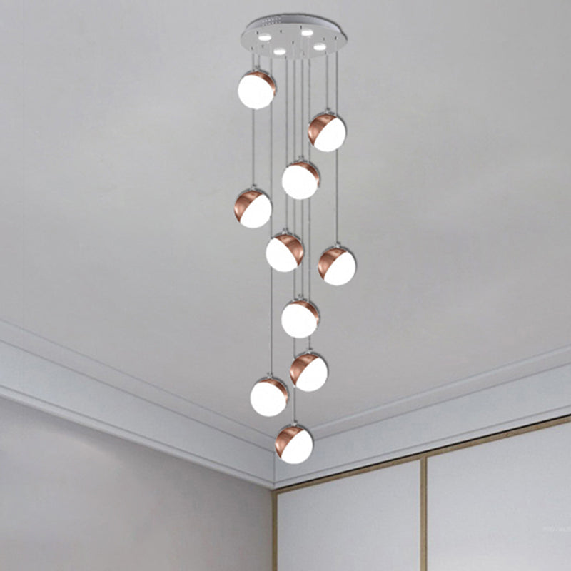 Simple Globe Shade Hanging Ceiling Light Metal 6/8/10 Heads Brass Stairway Cluster Pendant Light 10 Brass Clearhalo 'Ceiling Lights' 'Modern Pendants' 'Modern' 'Pendant Lights' 'Pendants' Lighting' 244312