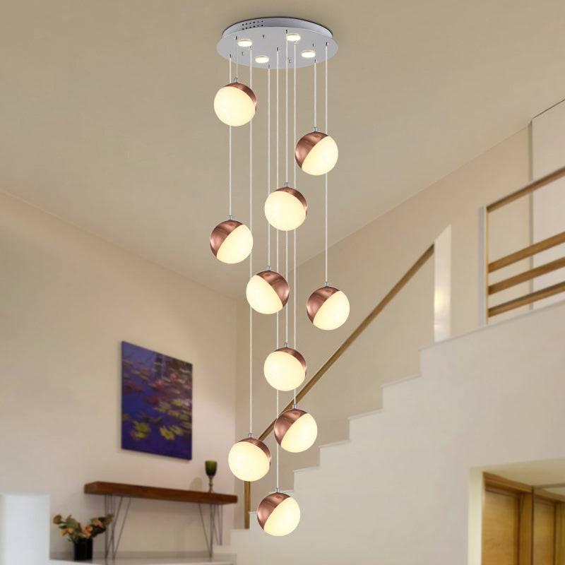 Simple Globe Shade Hanging Ceiling Light Metal 6/8/10 Heads Brass Stairway Cluster Pendant Light Clearhalo 'Ceiling Lights' 'Modern Pendants' 'Modern' 'Pendant Lights' 'Pendants' Lighting' 244313