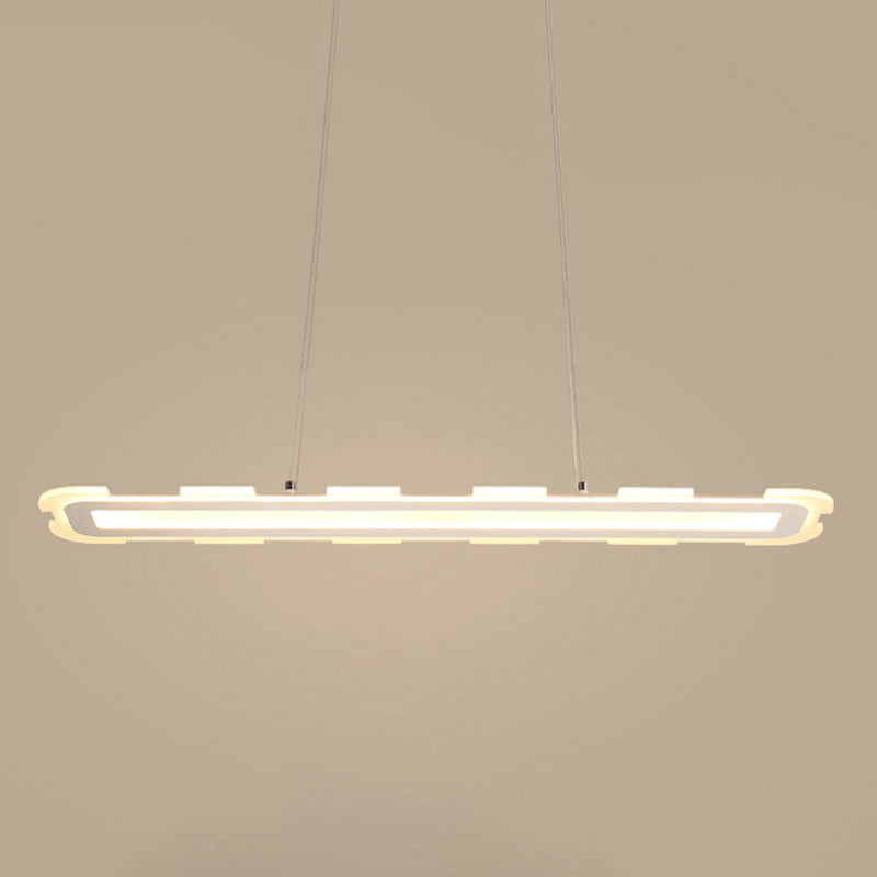 Minimalist 16"/23.5"/31.5" Wide LED Pendant with Acrylic Shade White Linear Ceiling Lamp over Island in Warm/White/Inner Warm and Outer White Light Clearhalo 'Ceiling Lights' 'Modern Pendants' 'Modern' 'Pendant Lights' 'Pendants' Lighting' 244320