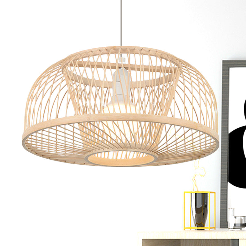 Beige Domed Hanging Ceiling Light Asian Style 1 Head Bamboo Pendant Lighting for Living Room Beige Clearhalo 'Ceiling Lights' 'Pendant Lights' 'Pendants' Lighting' 244337_161ea41f-59b2-4ee5-8ebf-78ccdca8e738