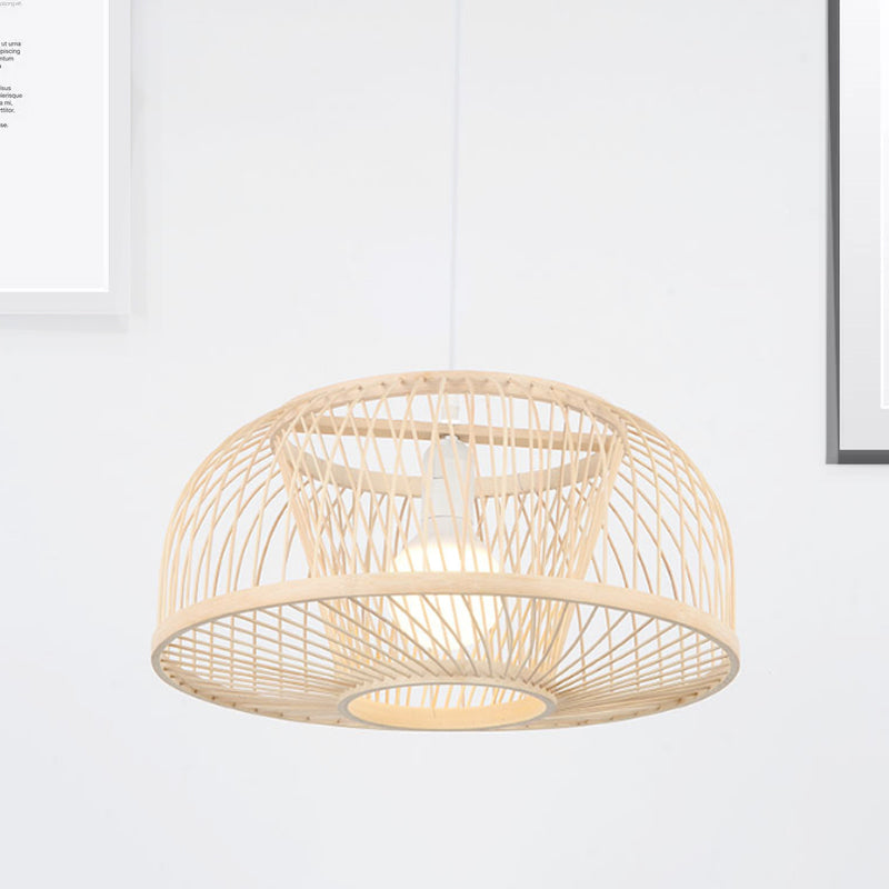 Beige Domed Hanging Ceiling Light Asian Style 1 Head Bamboo Pendant Lighting for Living Room Clearhalo 'Ceiling Lights' 'Pendant Lights' 'Pendants' Lighting' 244338