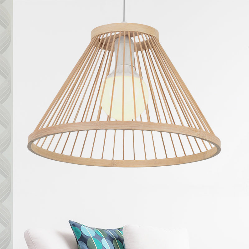 Bamboo Conical Shade Pendant Light Fixture Modern Style 1 Bulb Beige Suspension Lamp for Living Room Clearhalo 'Ceiling Lights' 'Pendant Lights' 'Pendants' Lighting' 244339