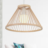 Bamboo Conical Shade Pendant Light Fixture Modern Style 1 Bulb Beige Suspension Lamp for Living Room Clearhalo 'Ceiling Lights' 'Pendant Lights' 'Pendants' Lighting' 244339