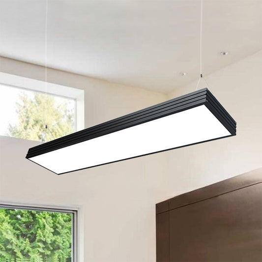 Led Office Pendant Lamp with Ridged Case Metal Shade Simplicity Silver/Black Ceiling Light Fixture for Dining Room, 8"/12" Wide Black Clearhalo 'Ceiling Lights' 'Modern Pendants' 'Modern' 'Pendant Lights' 'Pendants' Lighting' 244341