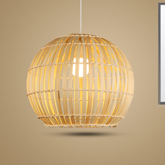 Bamboo Hand-Knitted Hanging Pendant Light with Globe Shade Modern 12"/16" Wide 1 Light Suspension Lamp in Beige Clearhalo 'Ceiling Lights' 'Pendant Lights' 'Pendants' Lighting' 244353