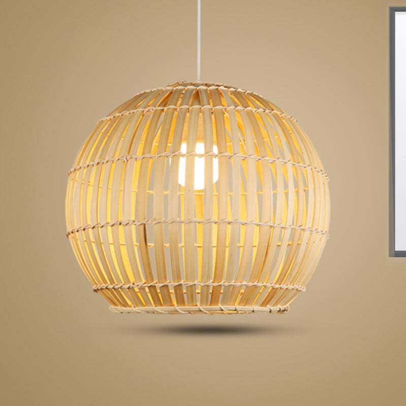 Bamboo Hand-Knitted Hanging Pendant Light with Globe Shade Modern 12"/16" Wide 1 Light Suspension Lamp in Beige Beige Clearhalo 'Ceiling Lights' 'Pendant Lights' 'Pendants' Lighting' 244353_8e9e97da-ecb4-42d3-b74a-b590ed7642e4