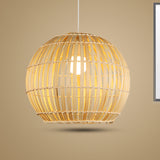 Bamboo Hand-Knitted Hanging Pendant Light with Globe Shade Modern 12"/16" Wide 1 Light Suspension Lamp in Beige Clearhalo 'Ceiling Lights' 'Pendant Lights' 'Pendants' Lighting' 244353