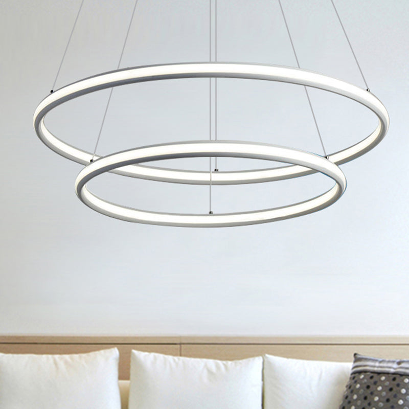 Acrylic Ring Chandelier Simple 1/2/3-Light LED Ceiling Pendant Lighting Fixture in Warm/White/Natural Light 2 White Clearhalo 'Ceiling Lights' 'Chandeliers' 'Modern Chandeliers' 'Modern' Lighting' 244360