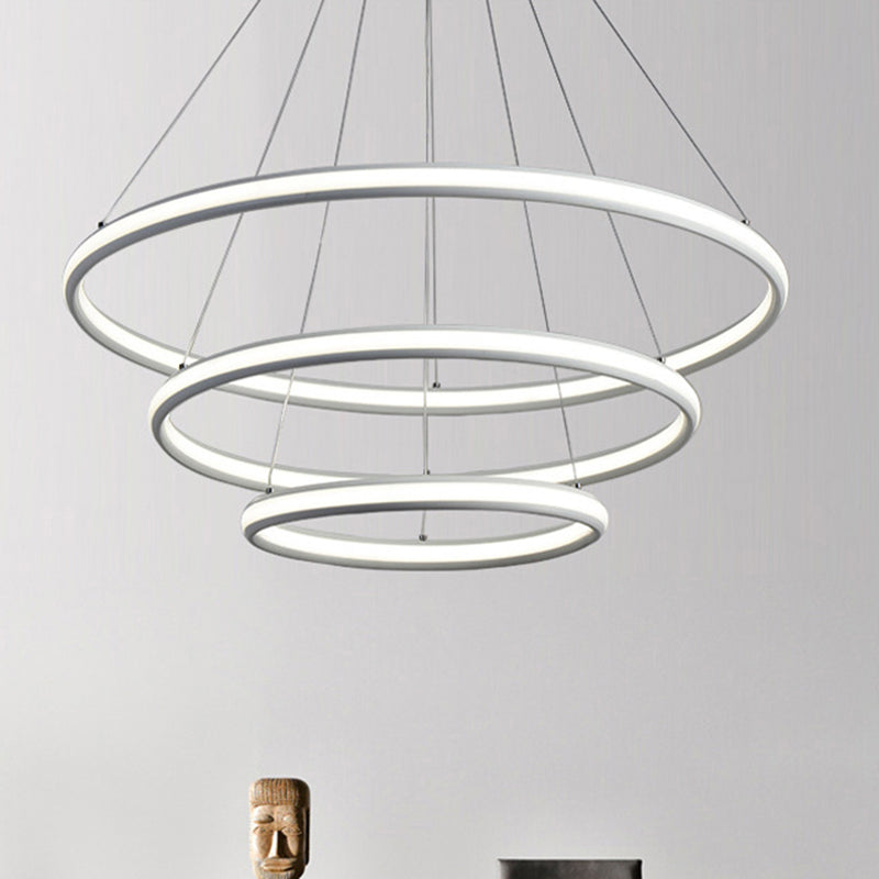 Acrylic Ring Chandelier Simple 1/2/3-Light LED Ceiling Pendant Lighting Fixture in Warm/White/Natural Light 3 White White Clearhalo 'Ceiling Lights' 'Chandeliers' 'Modern Chandeliers' 'Modern' Lighting' 244364