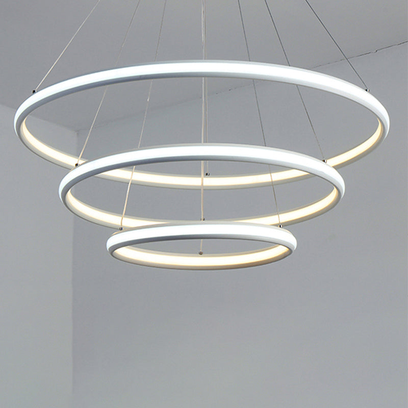 Acrylic Ring Chandelier Simple 1/2/3-Light LED Ceiling Pendant Lighting Fixture in Warm/White/Natural Light 3 White Warm Clearhalo 'Ceiling Lights' 'Chandeliers' 'Modern Chandeliers' 'Modern' Lighting' 244365