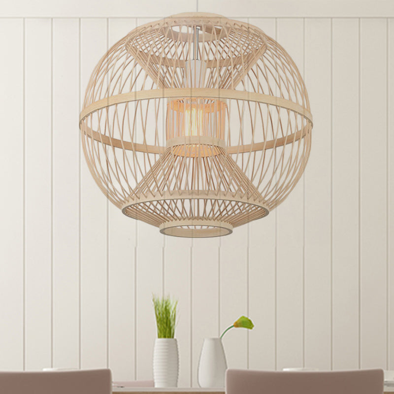 Ball Shade Dining Room Hanging Lighting Bamboo 1 Bulb Modernist Style Ceiling Light Fixture in Beige Clearhalo 'Ceiling Lights' 'Pendant Lights' 'Pendants' Lighting' 244369