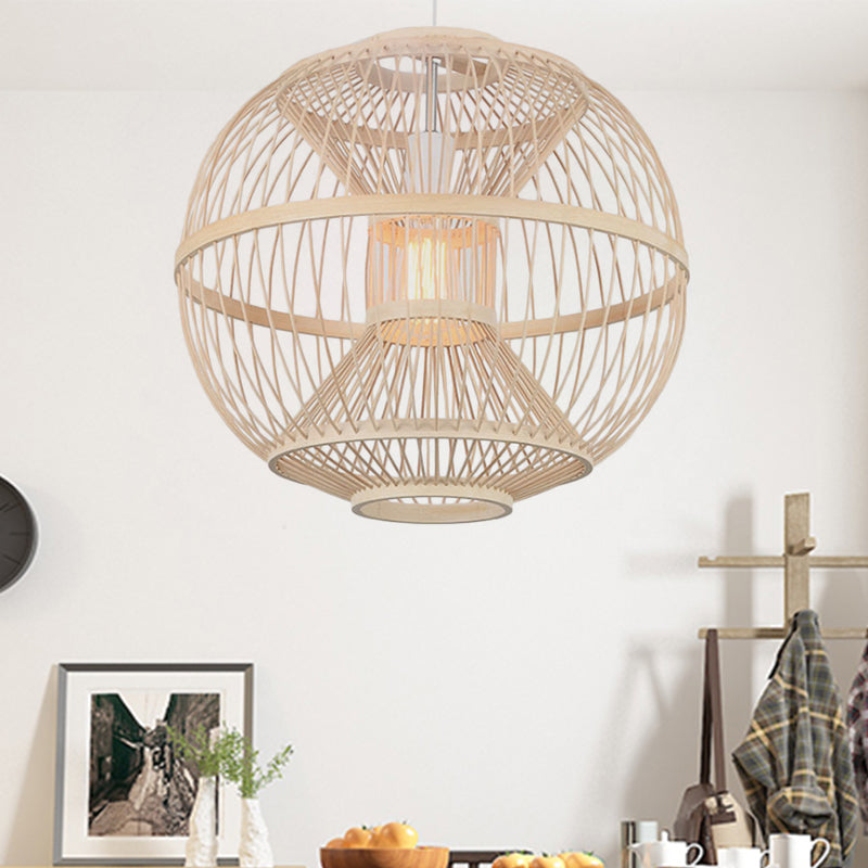 Ball Shade Dining Room Hanging Lighting Bamboo 1 Bulb Modernist Style Ceiling Light Fixture in Beige Clearhalo 'Ceiling Lights' 'Pendant Lights' 'Pendants' Lighting' 244370