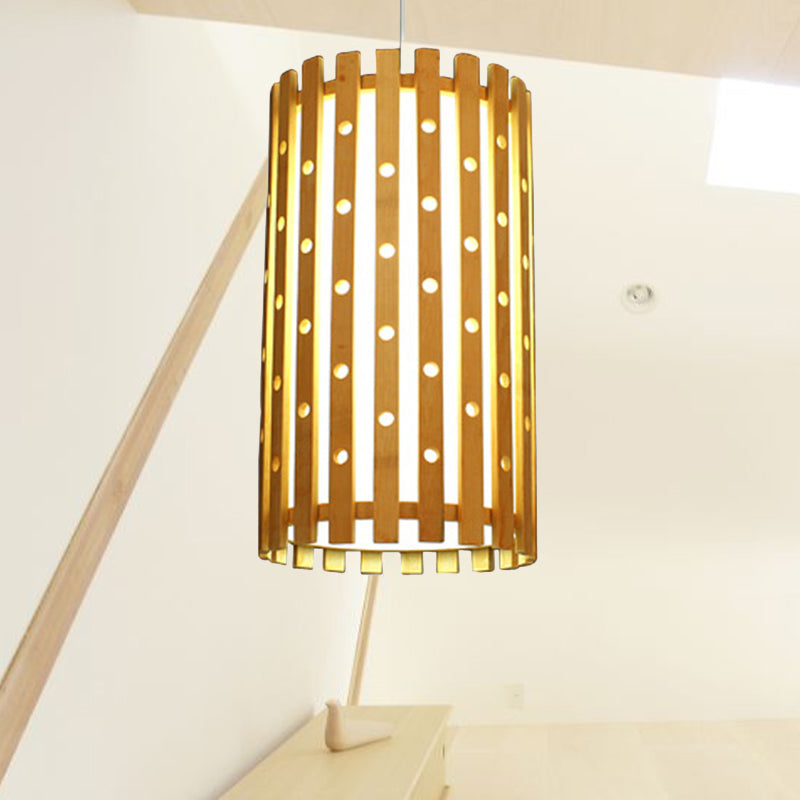 Cylinder Ceiling Light Modern Hollow Bamboo Single Bulb Hanging Lamp in Beige for Living Room Beige Clearhalo 'Ceiling Lights' 'Modern Pendants' 'Modern' 'Pendant Lights' 'Pendants' Lighting' 244379