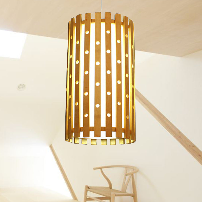 Cylinder Ceiling Light Modern Hollow Bamboo Single Bulb Hanging Lamp in Beige for Living Room Clearhalo 'Ceiling Lights' 'Modern Pendants' 'Modern' 'Pendant Lights' 'Pendants' Lighting' 244380