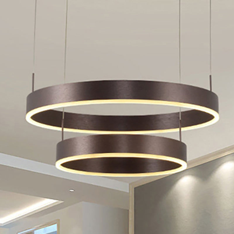 Modern 1/2/3-Light Suspension Pendant with Acrylic Shade Coffee Ring Chandelier Light in Warm/White Light 2 Coffee Clearhalo 'Ceiling Lights' 'Chandeliers' 'Modern Chandeliers' 'Modern' Lighting' 244402