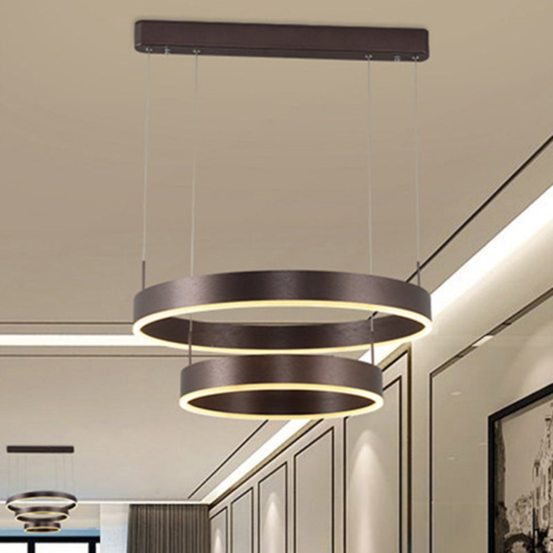 Modern 1/2/3-Light Suspension Pendant with Acrylic Shade Coffee Ring Chandelier Light in Warm/White Light Clearhalo 'Ceiling Lights' 'Chandeliers' 'Modern Chandeliers' 'Modern' Lighting' 244403