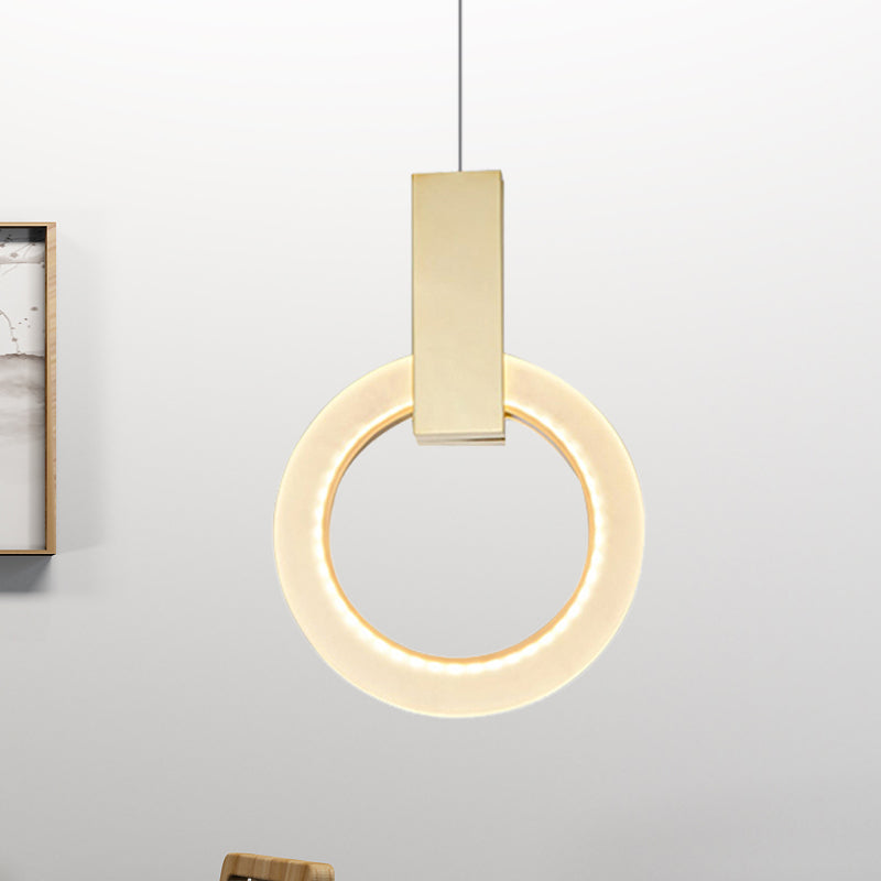 8"/12"/16" Dia Gold Ring Pendant Light Modern 1 Light Acrylic Ceiling Lighting Fixture Clearhalo 'Ceiling Lights' 'Modern Pendants' 'Modern' 'Pendant Lights' 'Pendants' Lighting' 244406