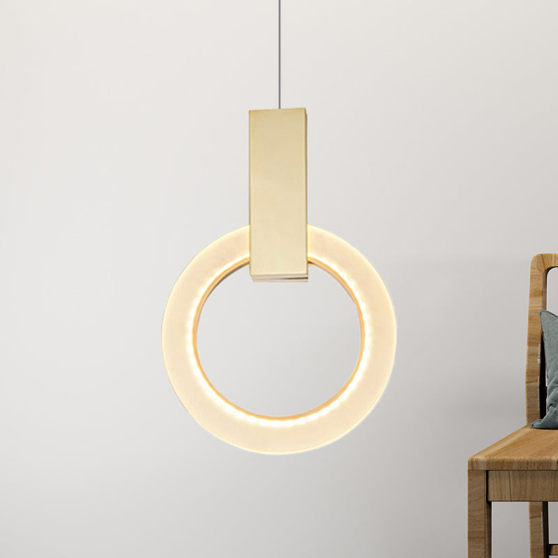 8"/12"/16" Dia Gold Ring Pendant Light Modern 1 Light Acrylic Ceiling Lighting Fixture Clearhalo 'Ceiling Lights' 'Modern Pendants' 'Modern' 'Pendant Lights' 'Pendants' Lighting' 244407