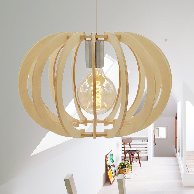 Contemporary Round Drum Pendant Light Wood 1 Light Restaurant Hanging Light Fixture in Beige Beige Clearhalo 'Ceiling Lights' 'Modern Pendants' 'Modern' 'Pendant Lights' 'Pendants' Lighting' 244417