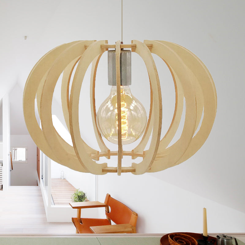 Contemporary Round Drum Pendant Light Wood 1 Light Restaurant Hanging Light Fixture in Beige Clearhalo 'Ceiling Lights' 'Modern Pendants' 'Modern' 'Pendant Lights' 'Pendants' Lighting' 244418