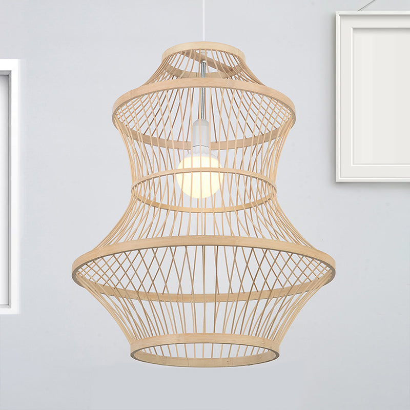 Beige Hand-Woven Hanging Lamp Modernism Style 19.5"/23.5" W 1 Head Bamboo Ceiling Pendant Light for Kitchen Clearhalo 'Ceiling Lights' 'Pendant Lights' 'Pendants' Lighting' 244438