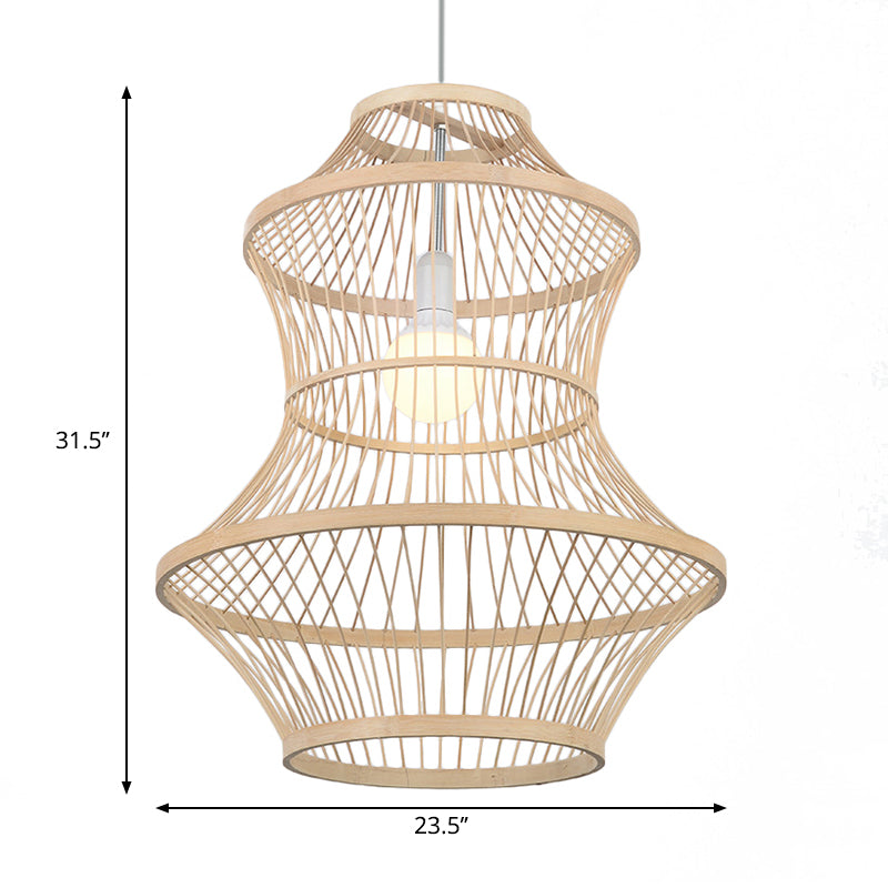 Beige Hand-Woven Hanging Lamp Modernism Style 19.5"/23.5" W 1 Head Bamboo Ceiling Pendant Light for Kitchen Clearhalo 'Ceiling Lights' 'Pendant Lights' 'Pendants' Lighting' 244440