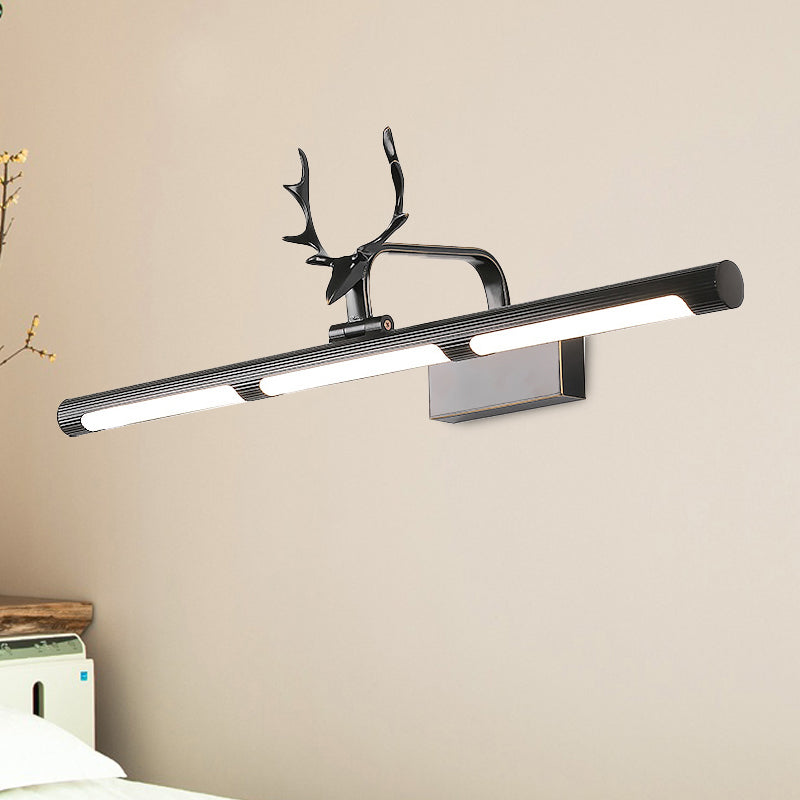 17"/25" W Linear Wall Lamp Lodge Style Metal LED Black Finish Vanity Light with Antler Accent for Bathroom Black Clearhalo 'Cast Iron' 'Glass' 'Industrial' 'Modern wall lights' 'Modern' 'Tiffany' 'Traditional wall lights' 'Vanity Lights' 'Wall Lights' Lighting' 244442