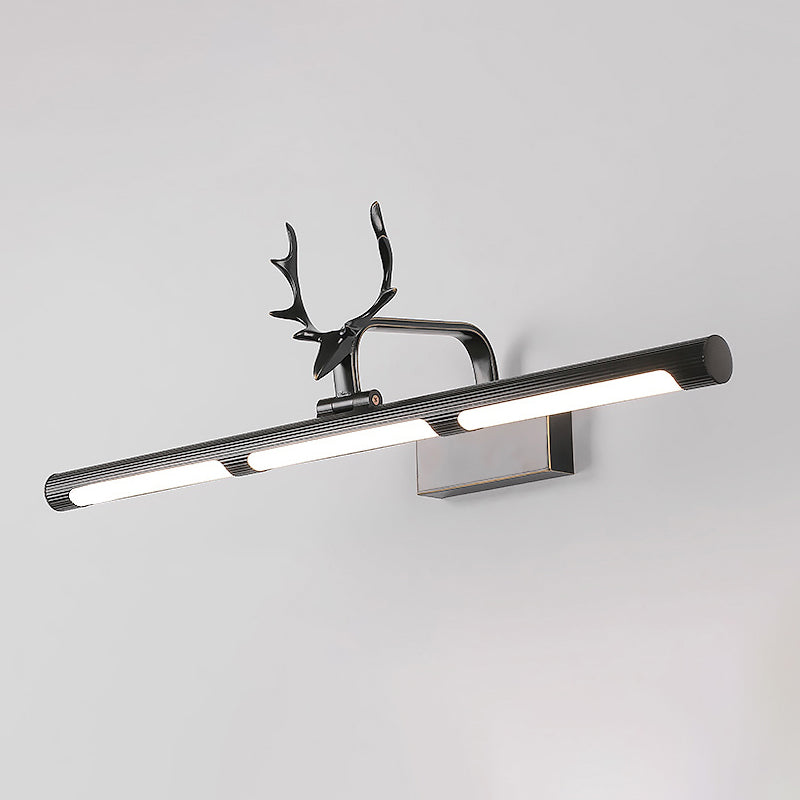 17"/25" W Linear Wall Lamp Lodge Style Metal LED Black Finish Vanity Light with Antler Accent for Bathroom Clearhalo 'Cast Iron' 'Glass' 'Industrial' 'Modern wall lights' 'Modern' 'Tiffany' 'Traditional wall lights' 'Vanity Lights' 'Wall Lights' Lighting' 244443