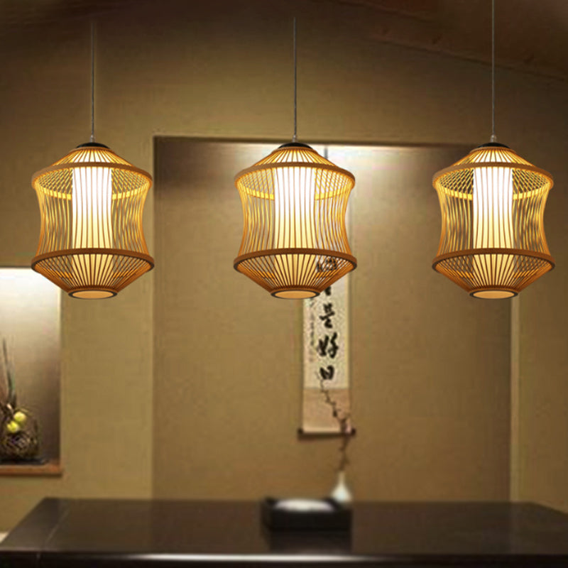 1 Head Restaurant Ceiling Lamp with Cylinder Bamboo Shade Asian Style Beige Hanging Light Fixture Clearhalo 'Ceiling Lights' 'Pendant Lights' 'Pendants' Lighting' 244451