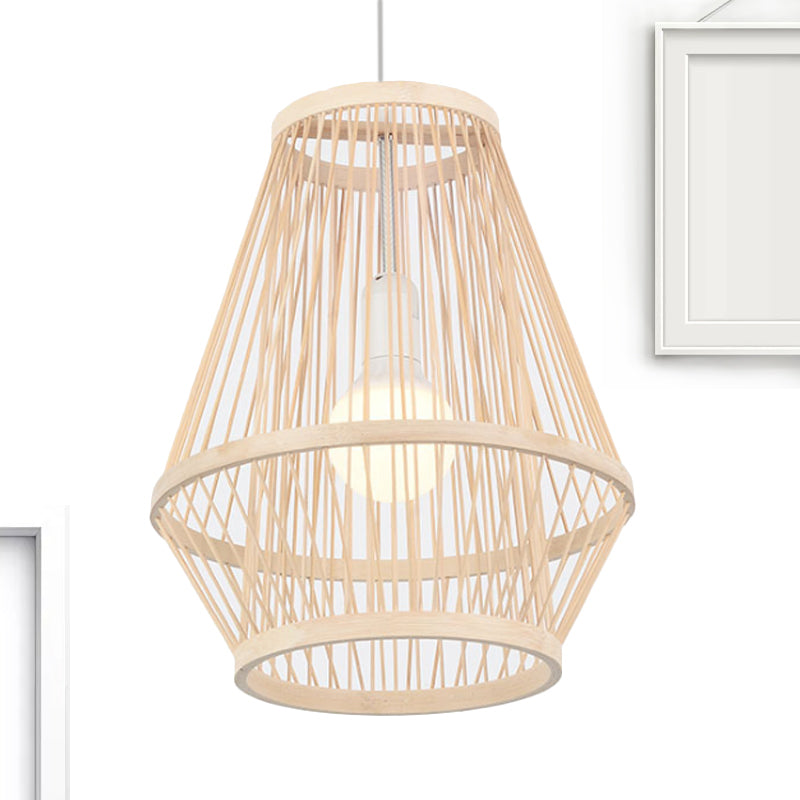 Modernist Hand-Worked Bamboo Hanging Lamp 1-Light Pendant Ceiling Light in Beige for Dining Room Clearhalo 'Ceiling Lights' 'Pendant Lights' 'Pendants' Lighting' 244456