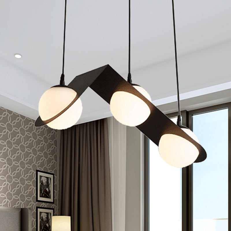 Ball White Glass Cluster Pendant with Straight/Curved Design Modernist 2/3 Lights Black Led Hanging Lamp 3 Black Curved Clearhalo 'Ceiling Lights' 'Glass shade' 'Glass' 'Modern Pendants' 'Modern' 'Pendant Lights' 'Pendants' Lighting' 244466