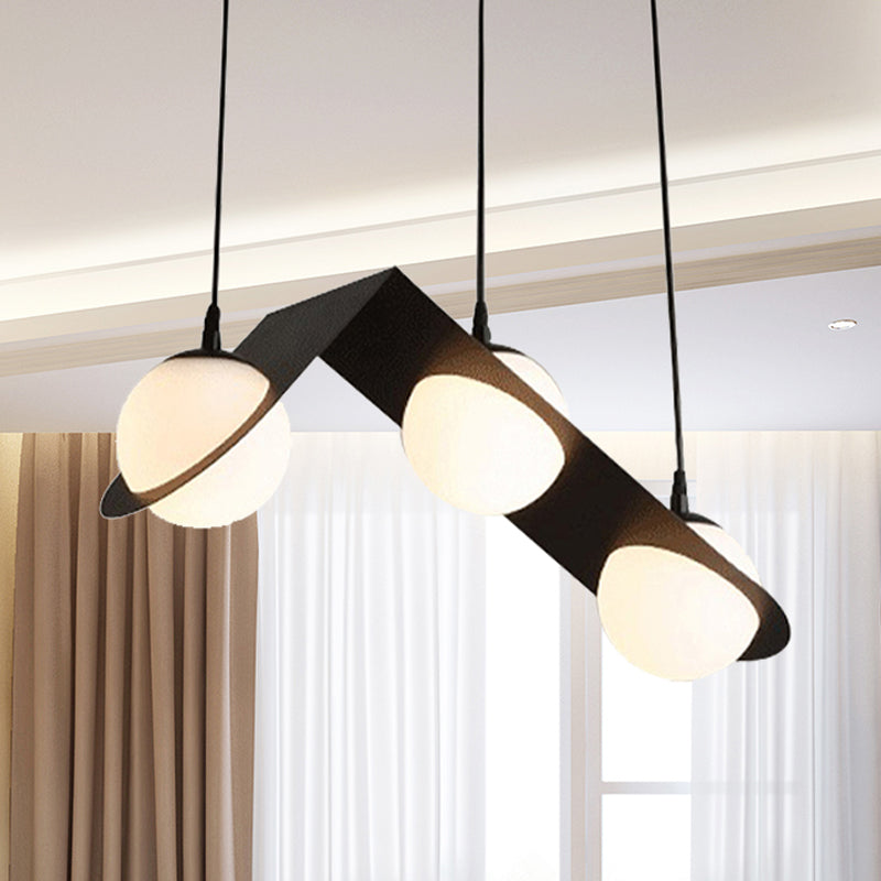 Ball White Glass Cluster Pendant with Straight/Curved Design Modernist 2/3 Lights Black Led Hanging Lamp Clearhalo 'Ceiling Lights' 'Glass shade' 'Glass' 'Modern Pendants' 'Modern' 'Pendant Lights' 'Pendants' Lighting' 244467