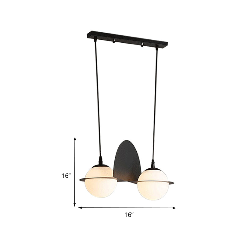 Ball White Glass Cluster Pendant with Straight/Curved Design Modernist 2/3 Lights Black Led Hanging Lamp Clearhalo 'Ceiling Lights' 'Glass shade' 'Glass' 'Modern Pendants' 'Modern' 'Pendant Lights' 'Pendants' Lighting' 244471