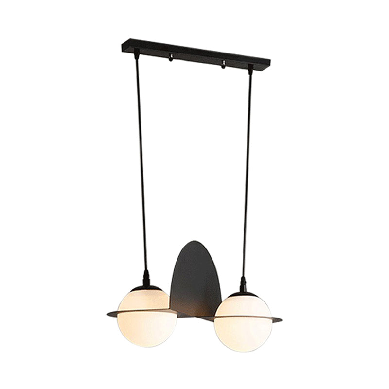 Ball White Glass Cluster Pendant with Straight/Curved Design Modernist 2/3 Lights Black Led Hanging Lamp Clearhalo 'Ceiling Lights' 'Glass shade' 'Glass' 'Modern Pendants' 'Modern' 'Pendant Lights' 'Pendants' Lighting' 244472