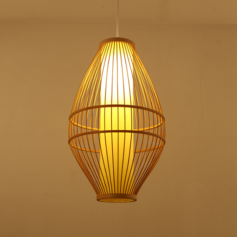 Beige Hand-Woven Hanging Light with Oval Shade Asian Style 1-Light Bamboo Pendant Lamp Clearhalo 'Ceiling Lights' 'Pendant Lights' 'Pendants' Lighting' 244496